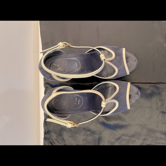 Yves Saint Laurent blue suede platform wedge 38. - Picture 6 of 10